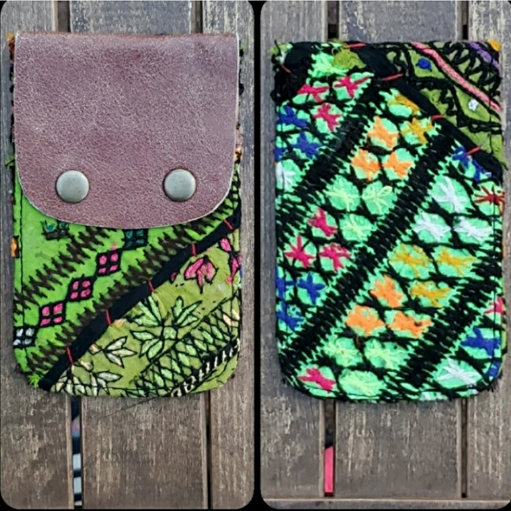 🕺🥂 Free People Boho Embroidered Repurposed vtg banjara hippie Wallet card case